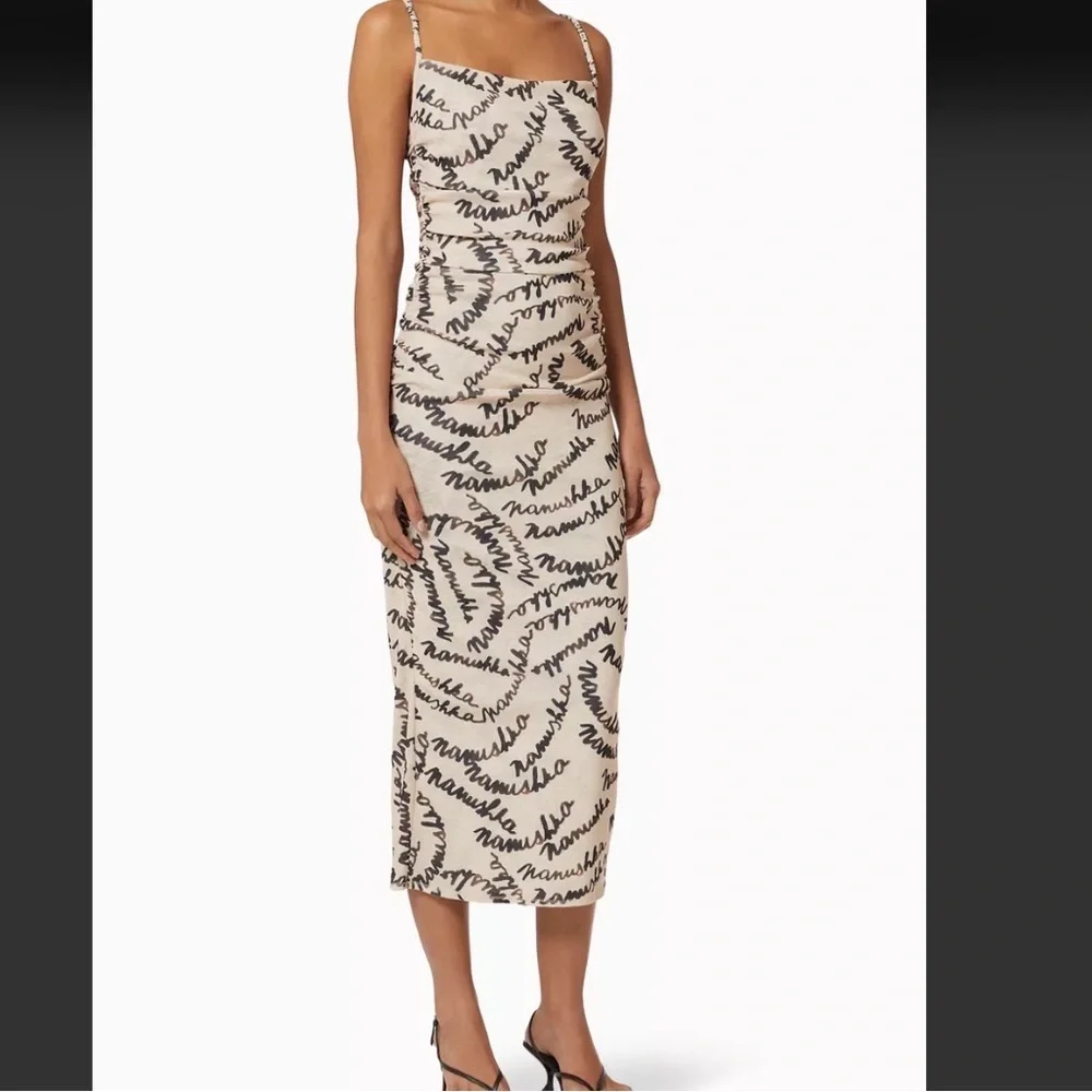 Nanushka Alexa Ruched Mesh Jersey Midi Dress size L - Picture 8 of 10
